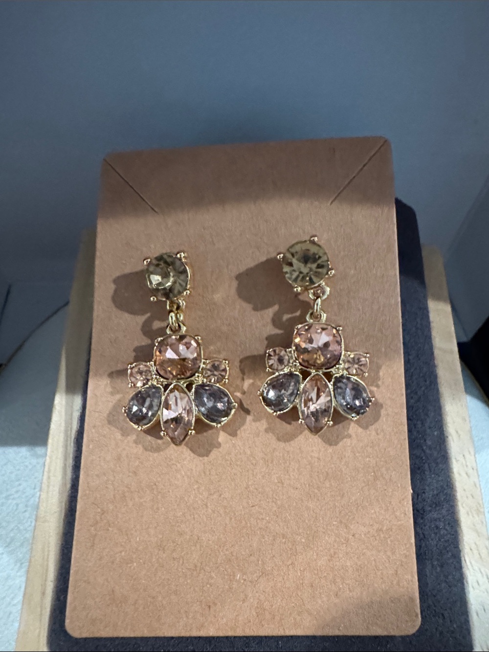 Gold-Tone Pink and Champagne Crystal Drop Earrings